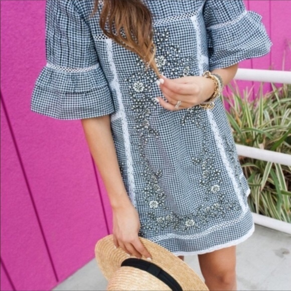 Free People Dresses & Skirts - FREE PEOPLE Sunny Day Gingham Embroidered Dress U6